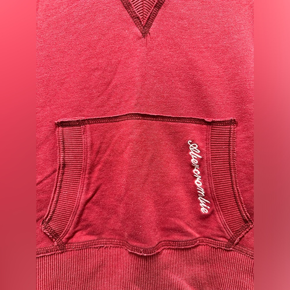 Abercrombie & Fitch Y2K Vintage Red Hoodie Sweatshirt Cozy Fitted Deep V-Neck - Picture 3 of 4